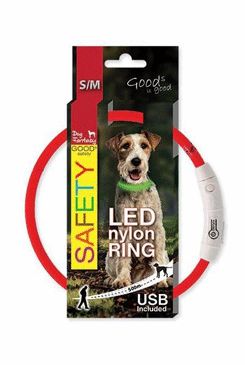 Obojek DOG FANTASY světelný USB červený 45cm 1ks